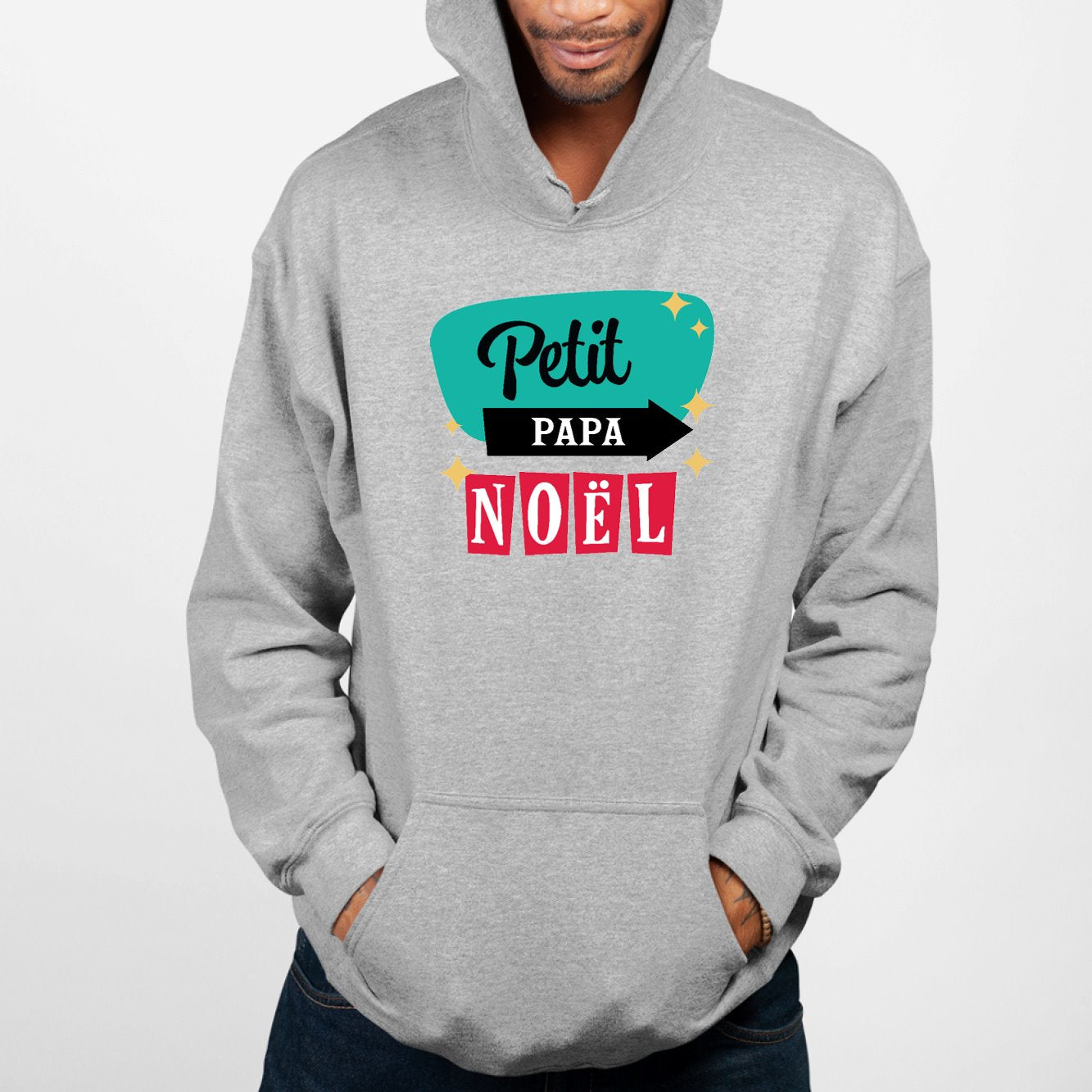 Sweat Capuche Adulte Petit Papa Noël Gris