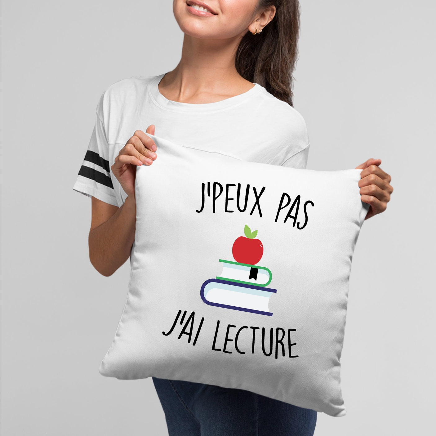 Coussin J'peux pas j'ai lecture Blanc
