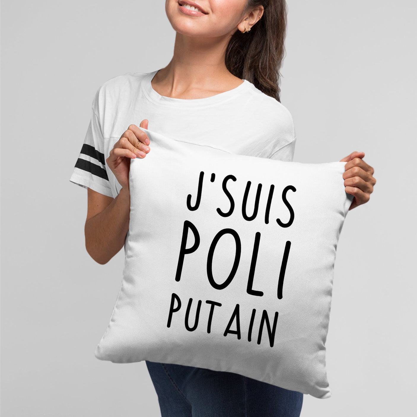 Coussin J'suis poli putain Blanc