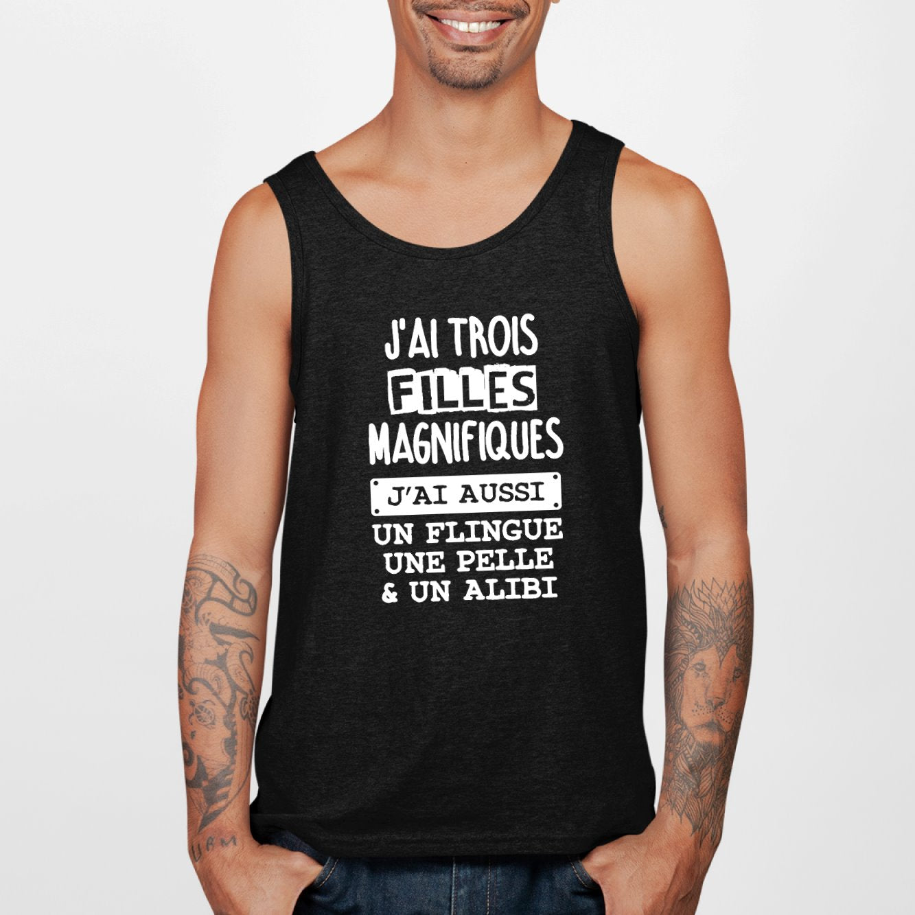 Débardeur Homme J'ai trois filles magnifiques Noir