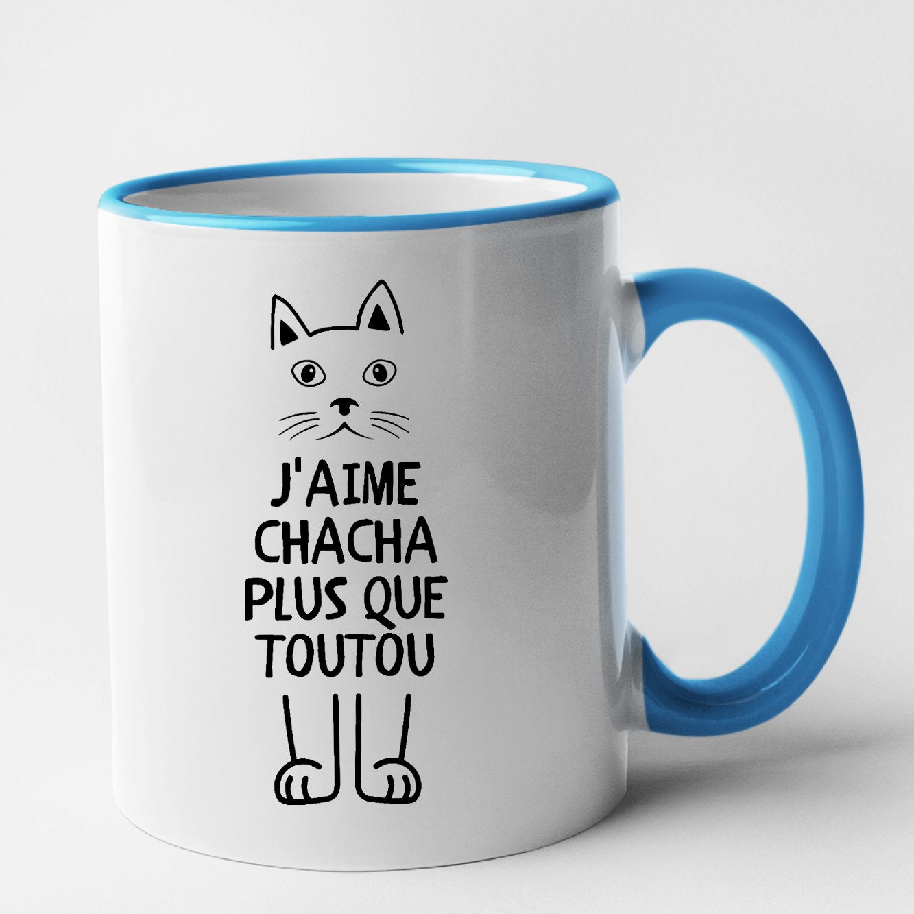 Mug J'aime chacha plus que toutou Bleu