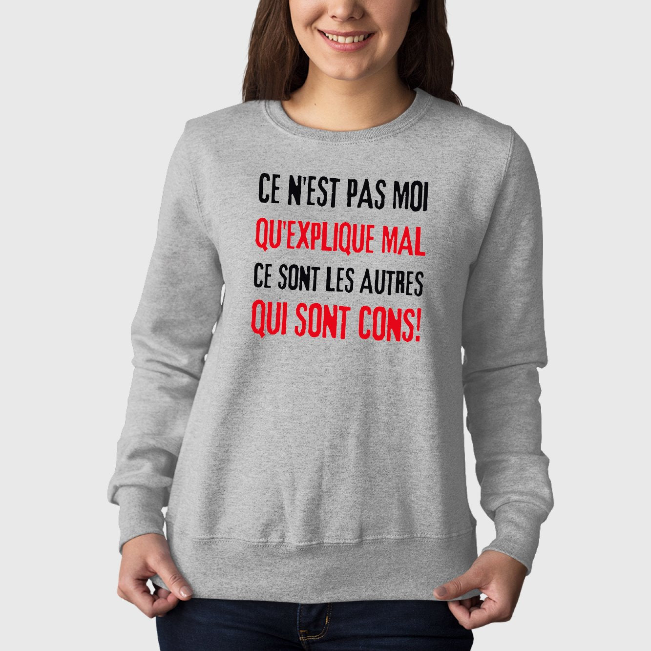 Sweat Adulte Ce n'est pas moi qui explique mal Gris