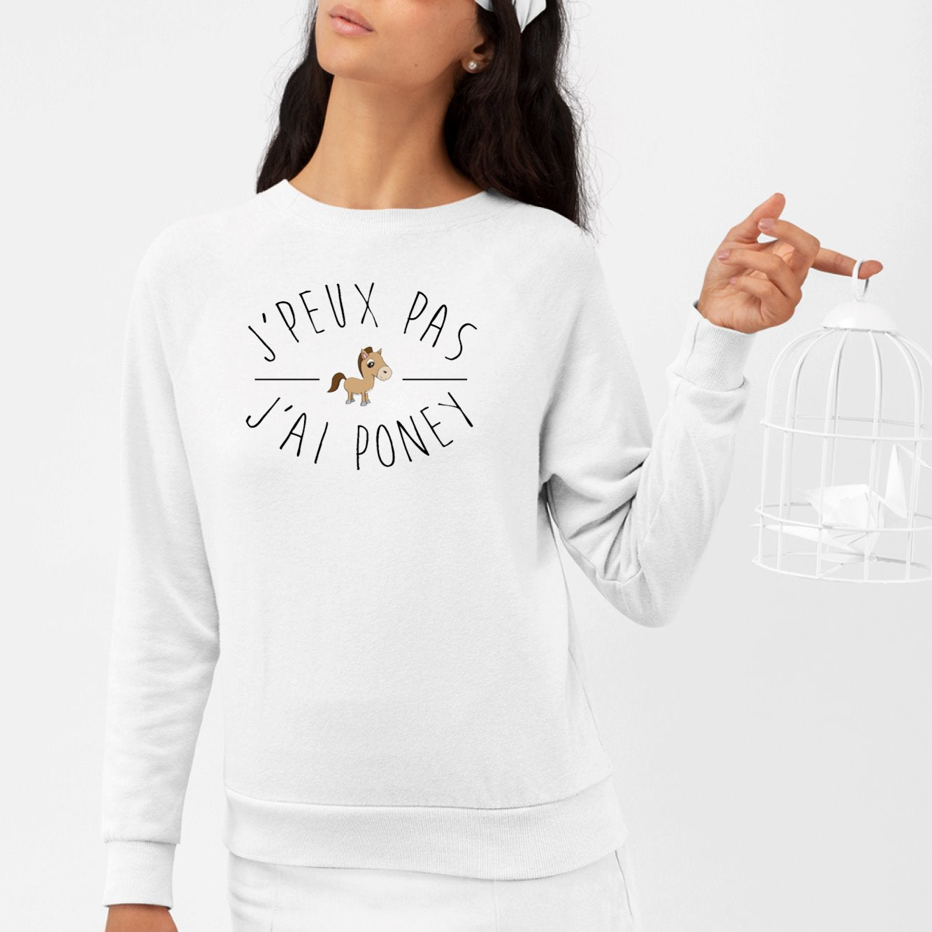 Sweat Adulte J'peux pas j'ai poney Blanc