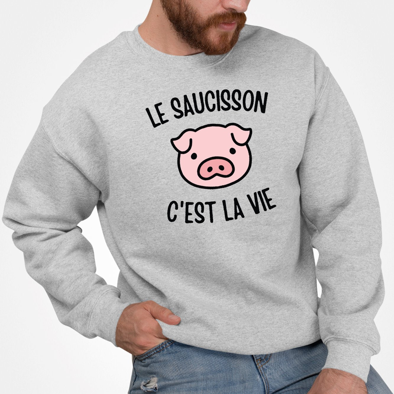 Sweat Adulte Le saucisson c'est la vie Gris