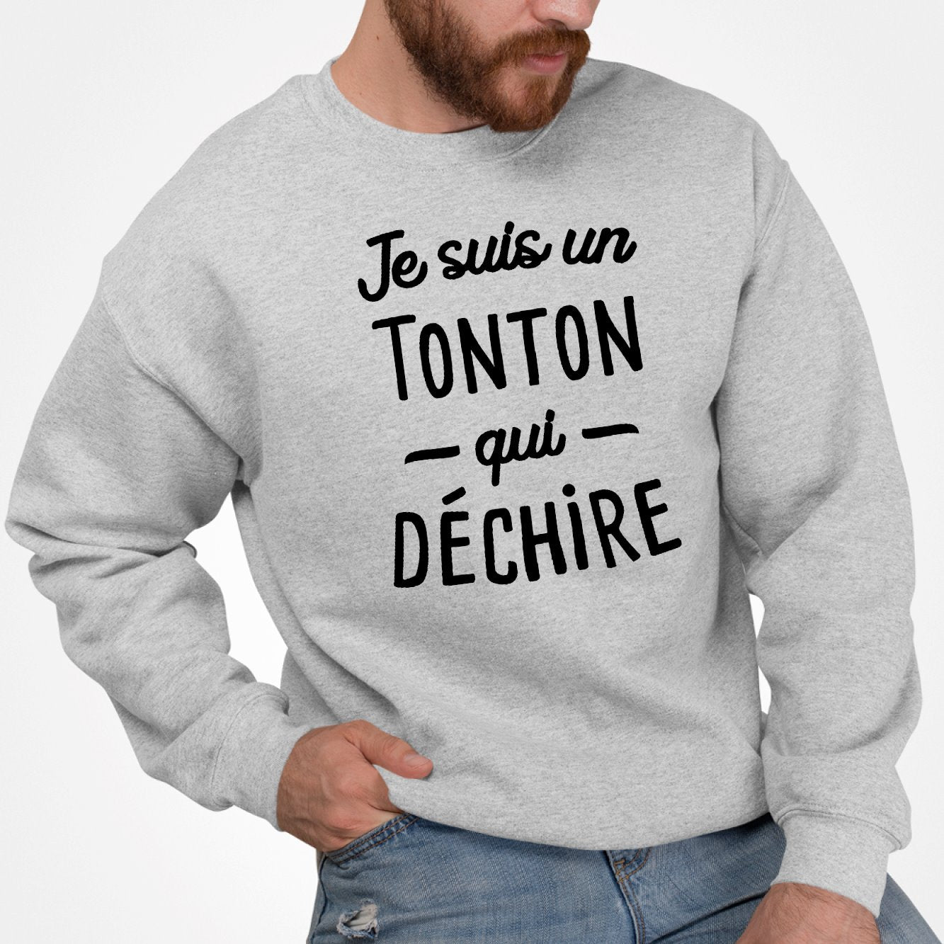 Sweat Adulte Tonton qui déchire Gris