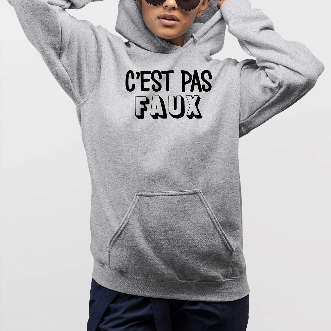 Sweat Capuche Adulte C'est pas faux Gris