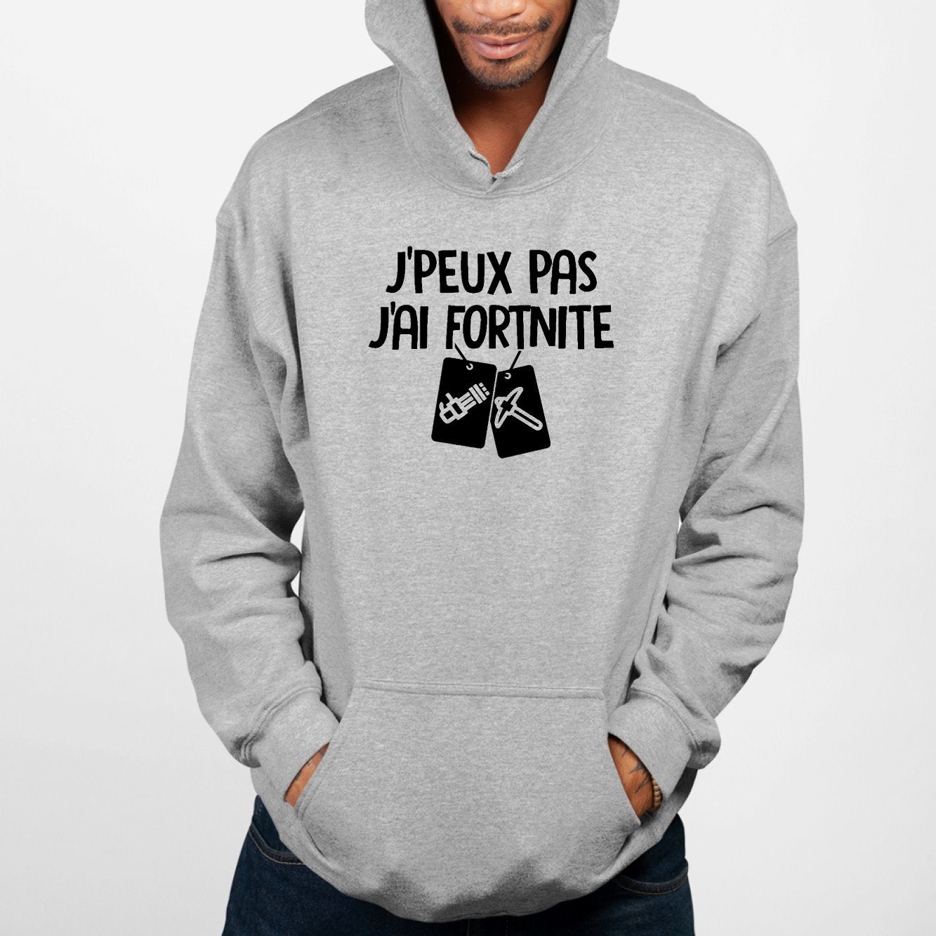 Sweat Capuche Adulte J'peux pas j'ai Fortnite Gris