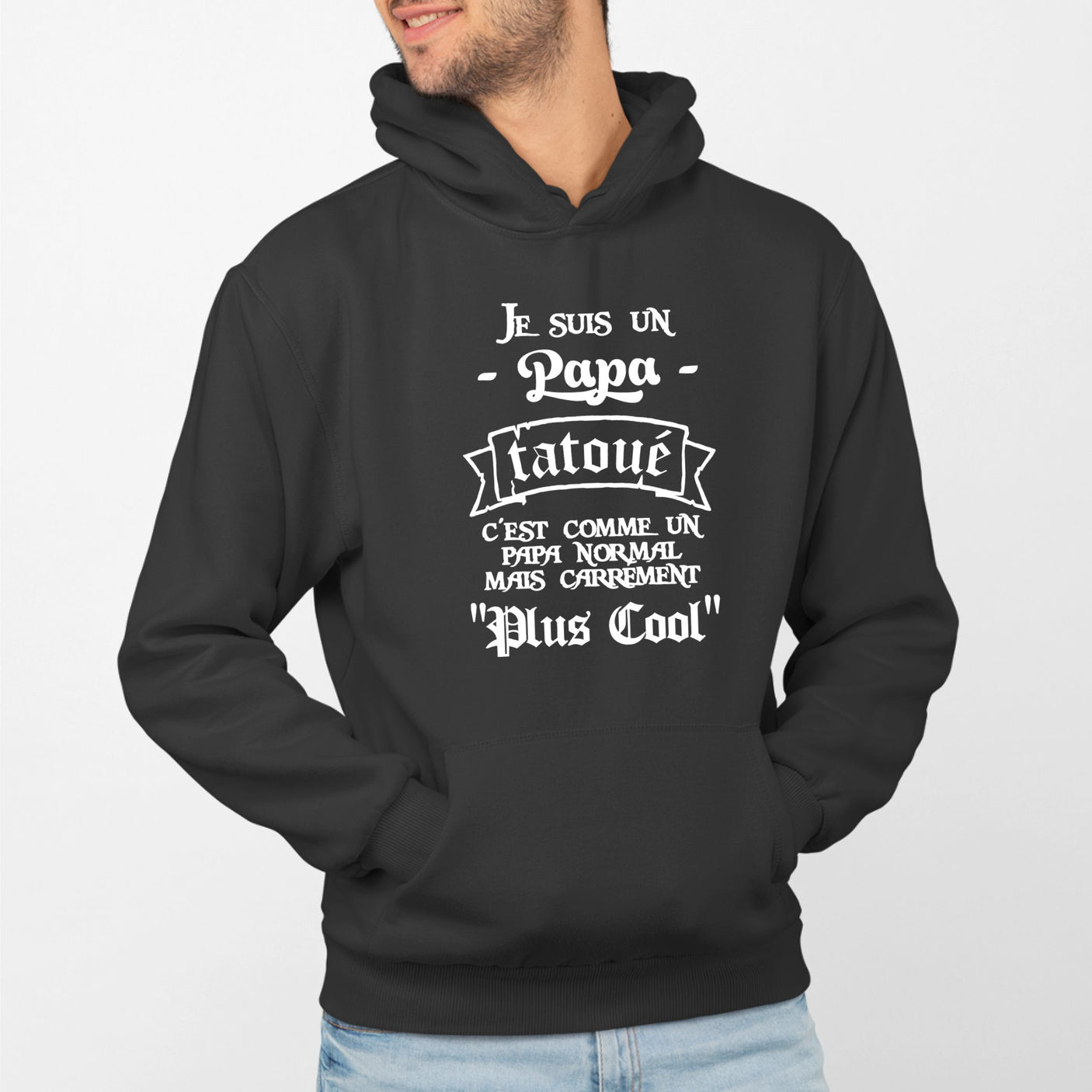 Sweat Capuche Adulte Papa tatoué Noir