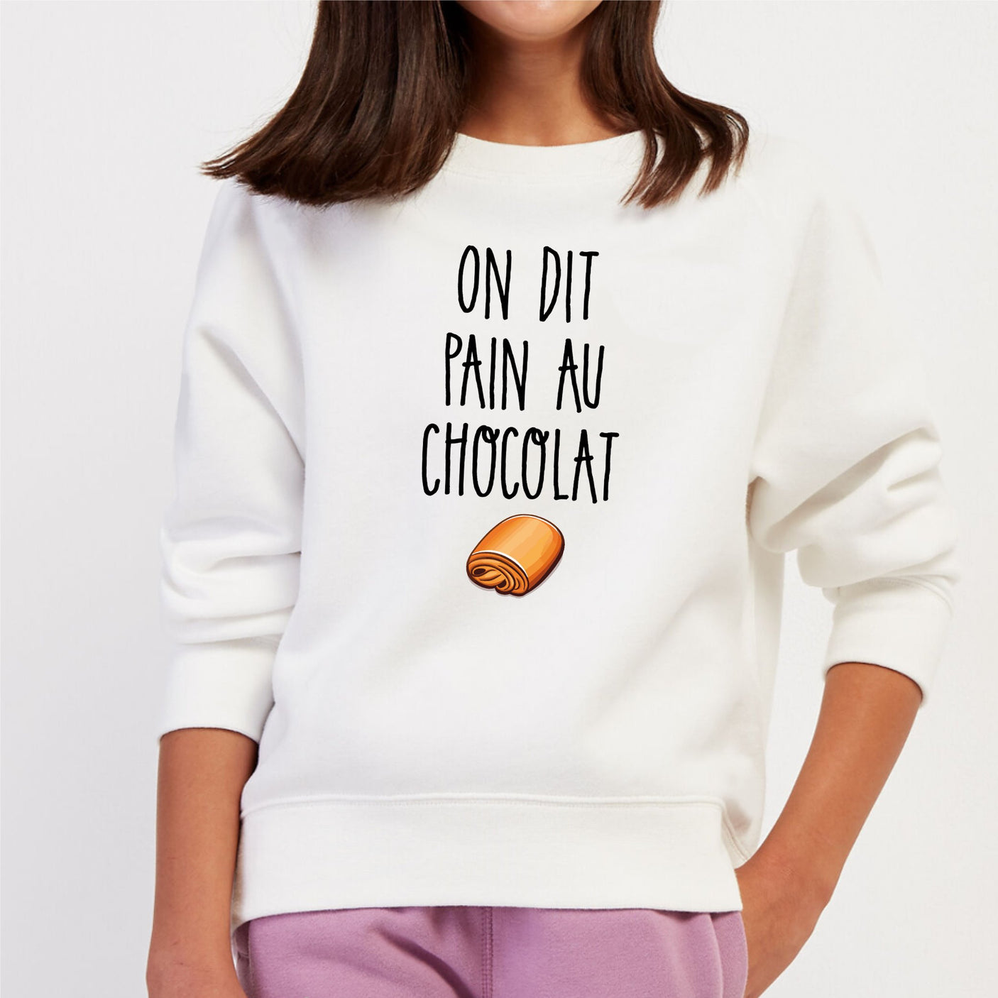 Sweat Enfant On dit pain au chocolat Blanc