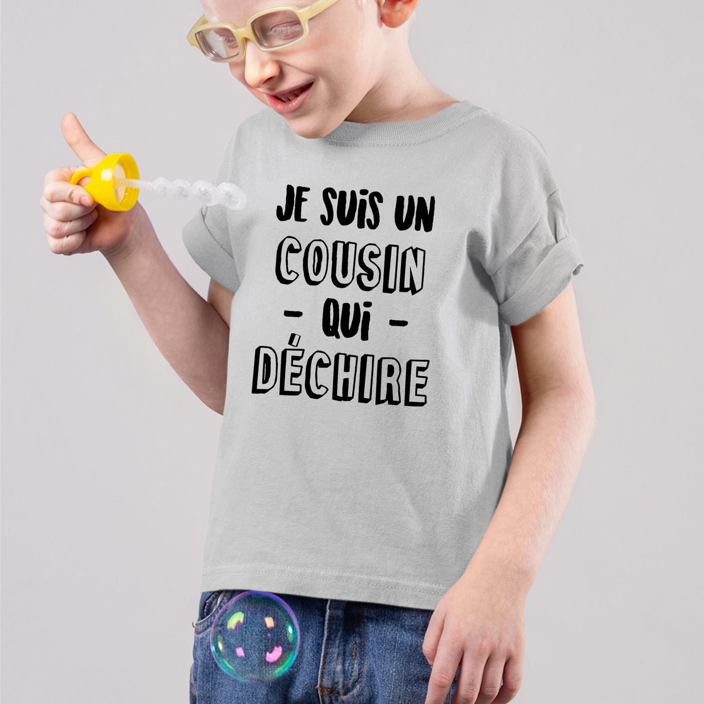 T-Shirt Enfant Cousin qui déchire Gris