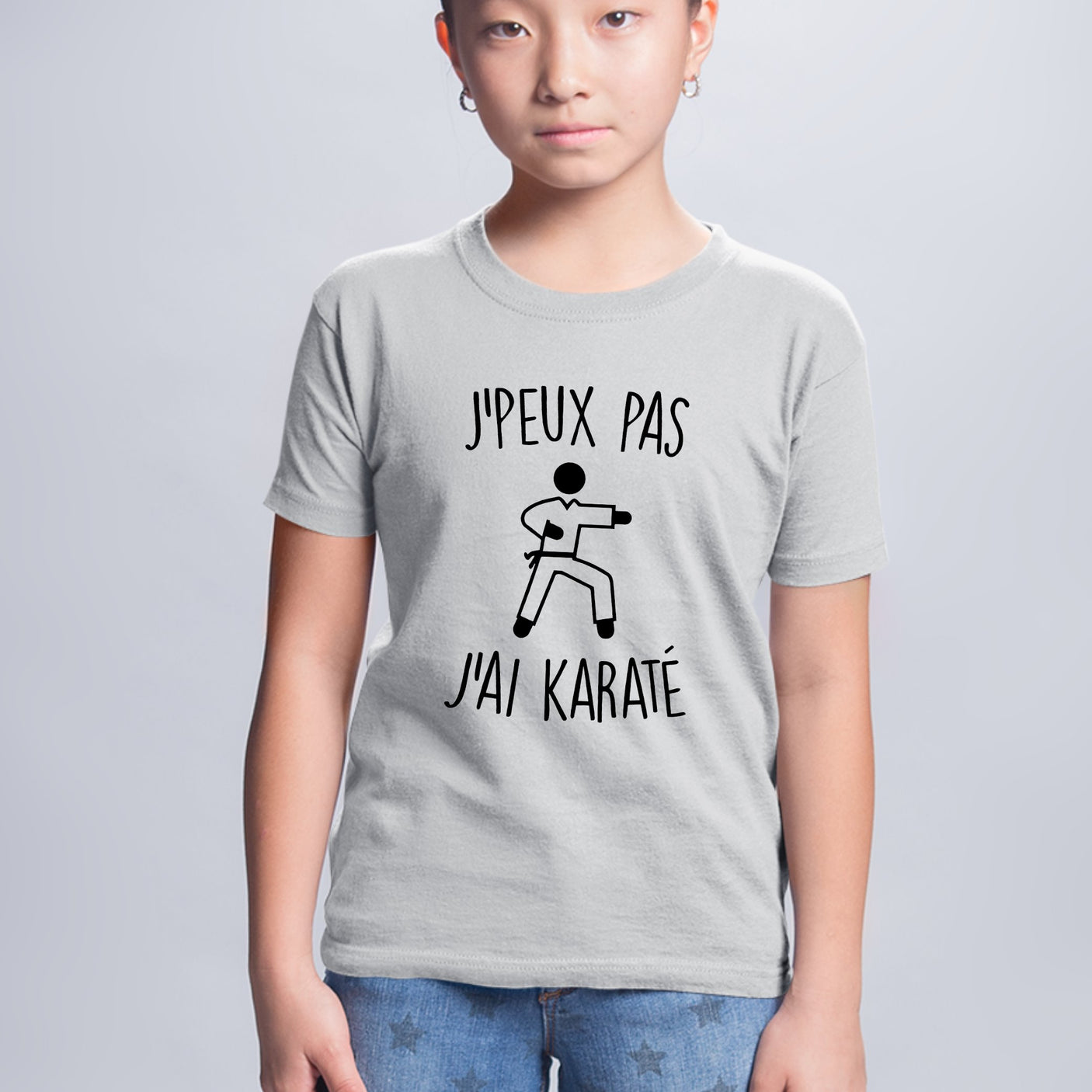 T-Shirt Enfant J'peux pas j'ai karaté Gris