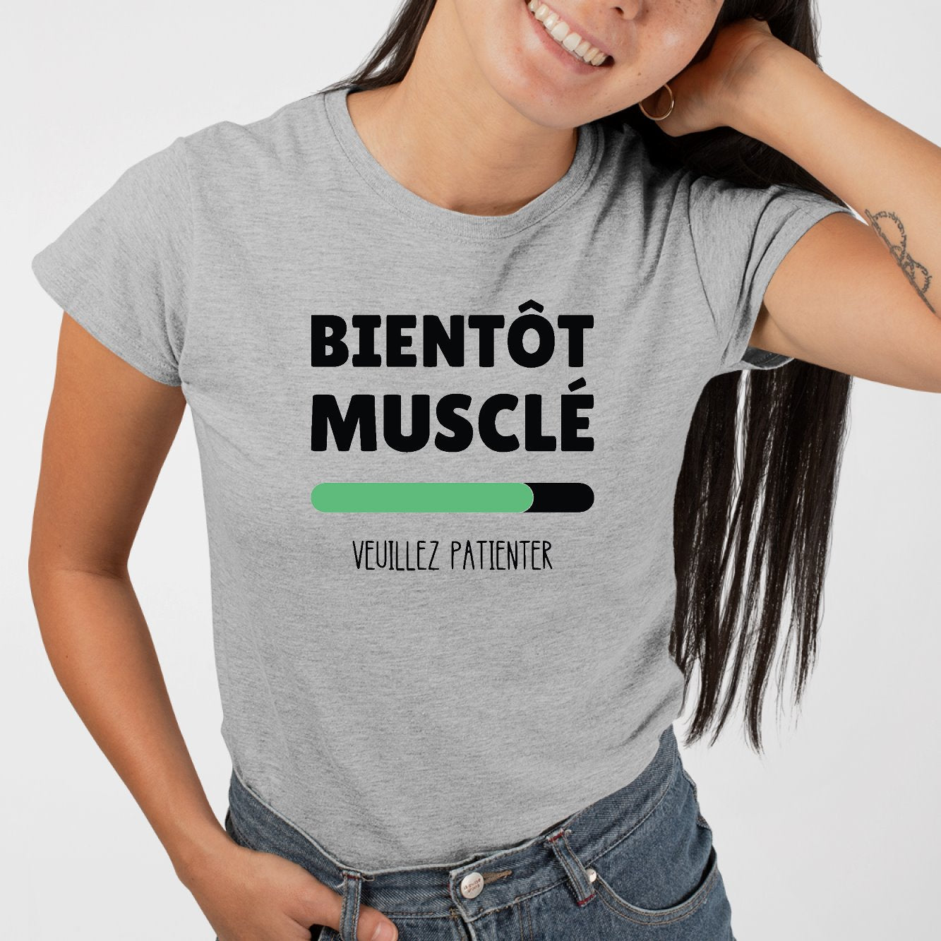T-Shirt Femme Bientôt musclé Gris