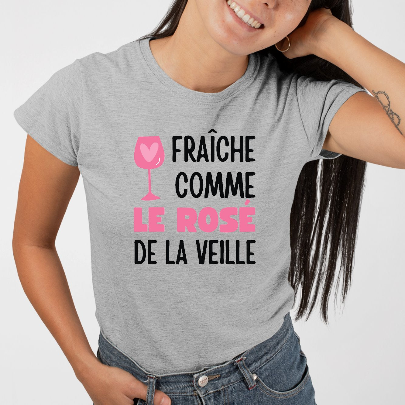 T-Shirt Femme Fraîche comme le rosé de la veille Gris