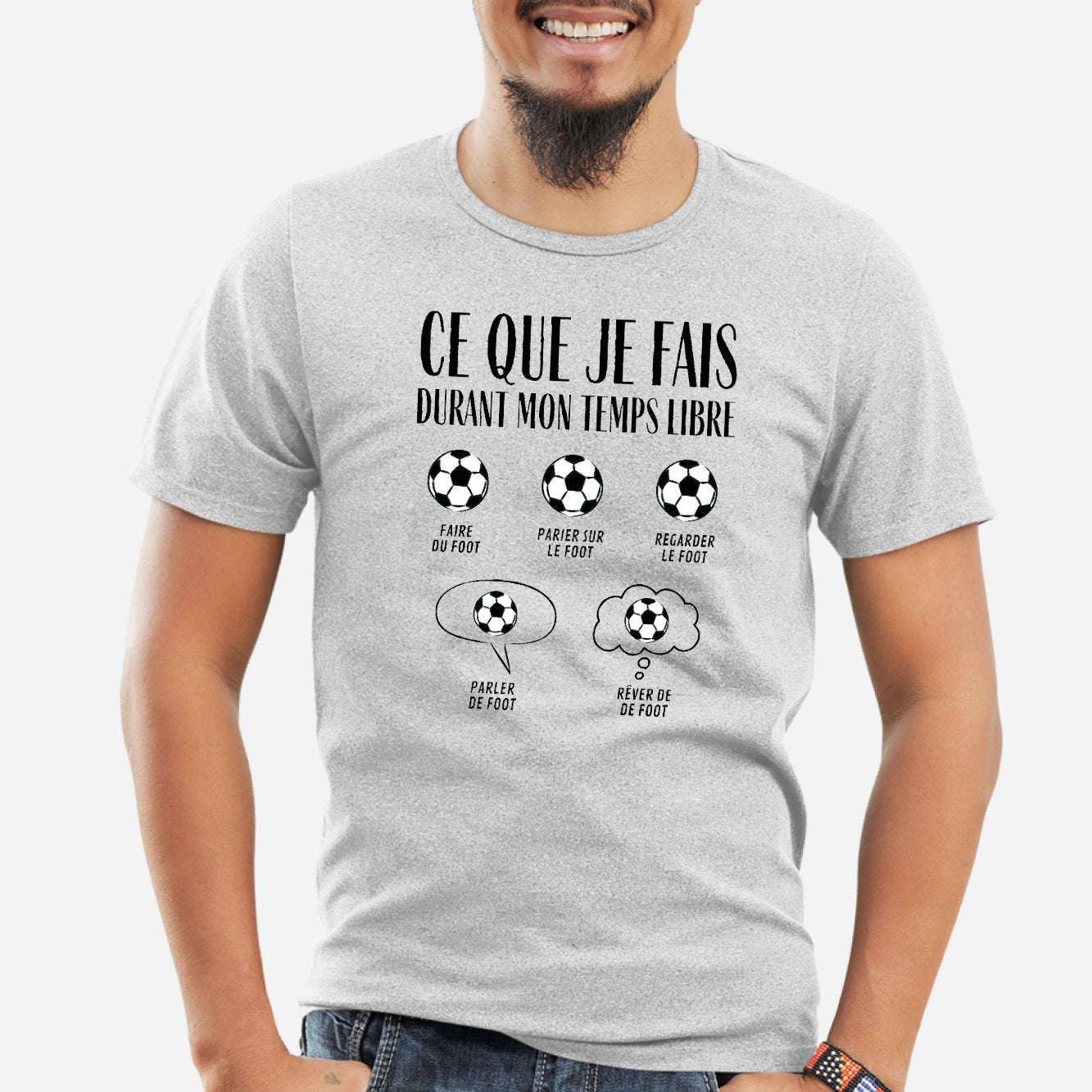 T-Shirt Homme Ce que je fais durant mon temps libre Foot Gris