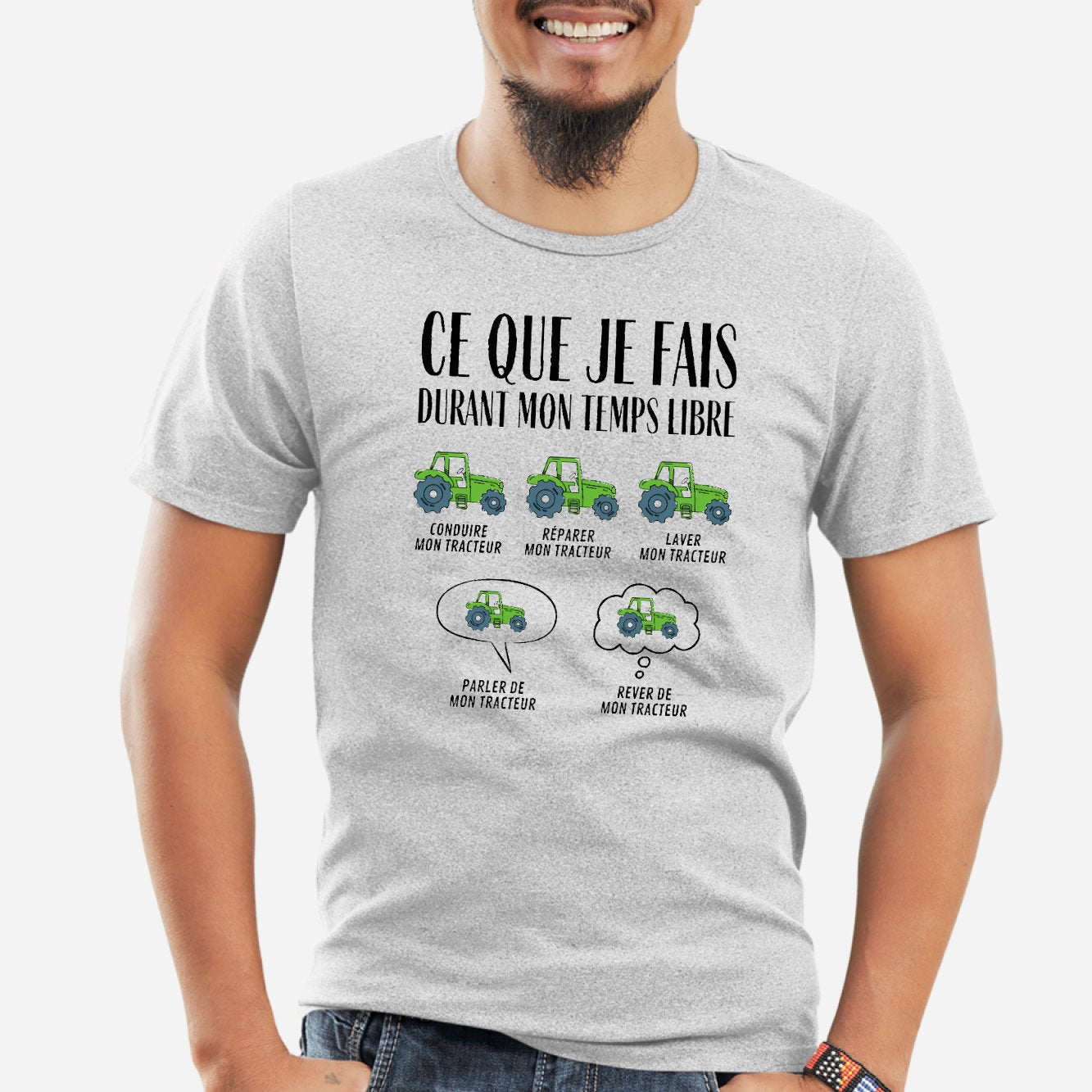 T-Shirt Homme Ce que je fais durant mon temps libre Tracteur Gris