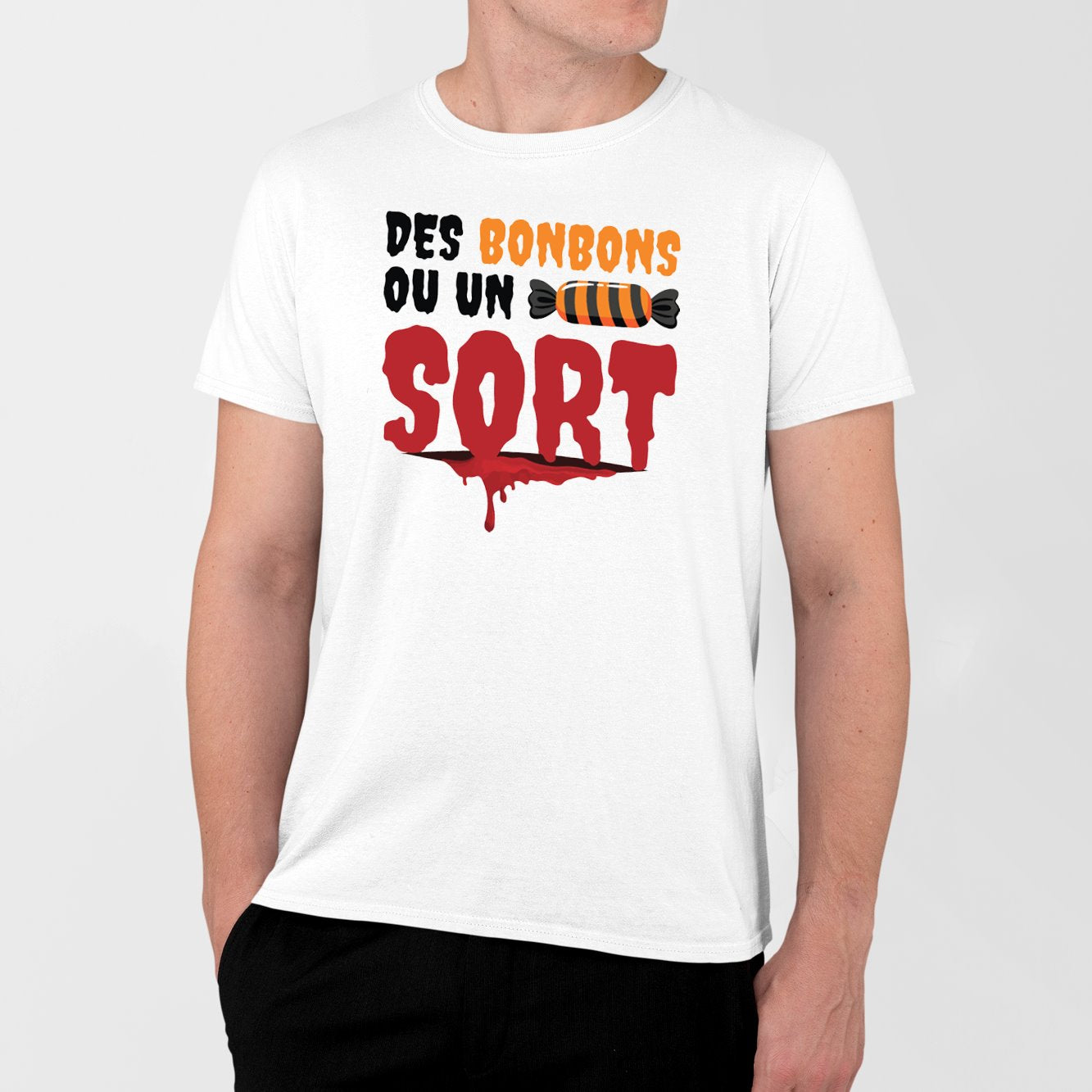 T-Shirt Homme Des bonbons ou un sort Blanc