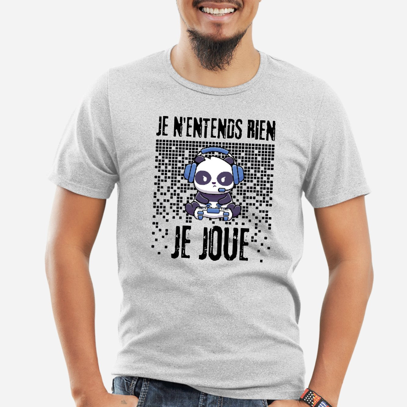 T-Shirt Homme Je n'entends rien je joue Gris