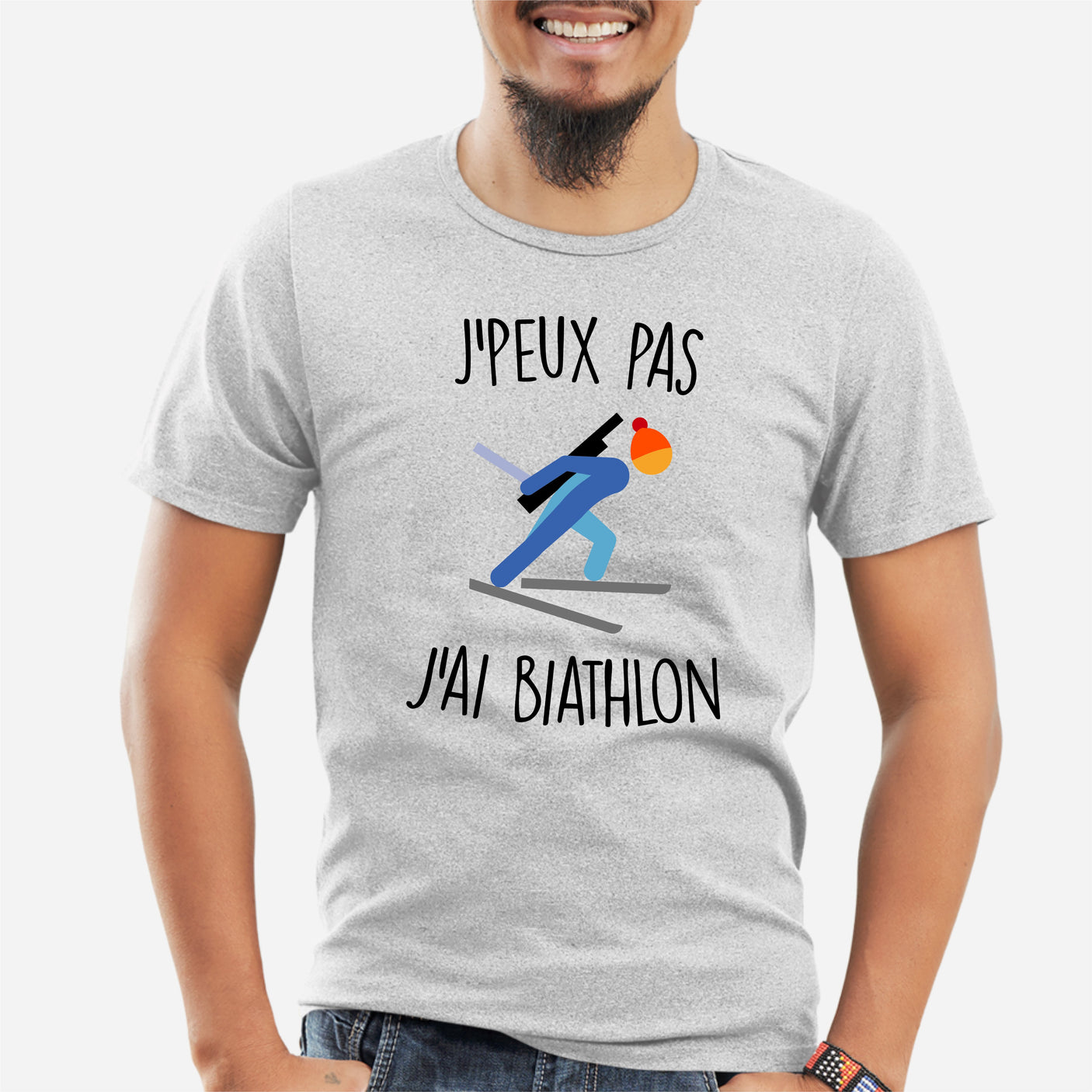 T-Shirt Homme J'peux pas j'ai biathlon Gris