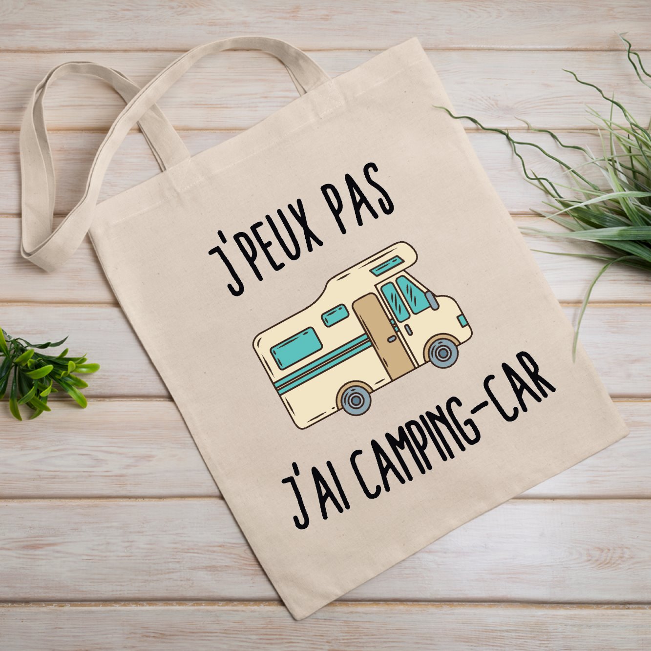 Tote bag J'peux pas j'ai camping-car Beige