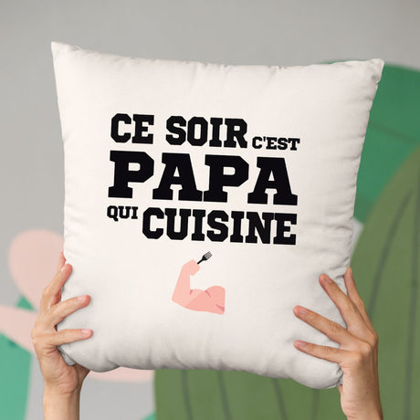 Coussin Ce soir c'est papa qui cuisine Beige