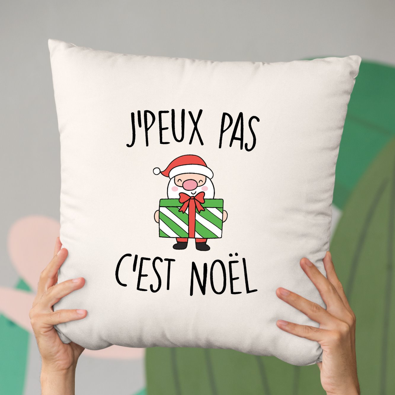 Coussin J'peux pas c'est Noël Beige