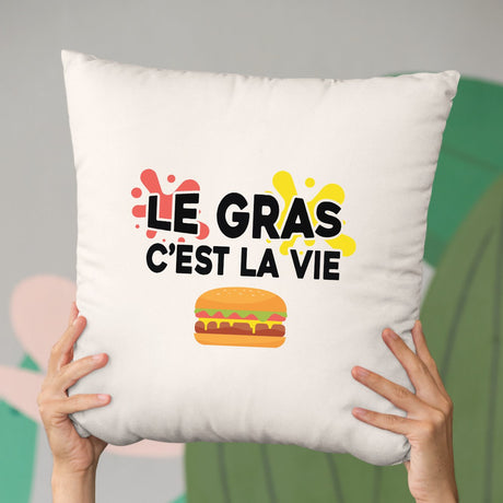 Coussin Le gras c'est la vie Beige