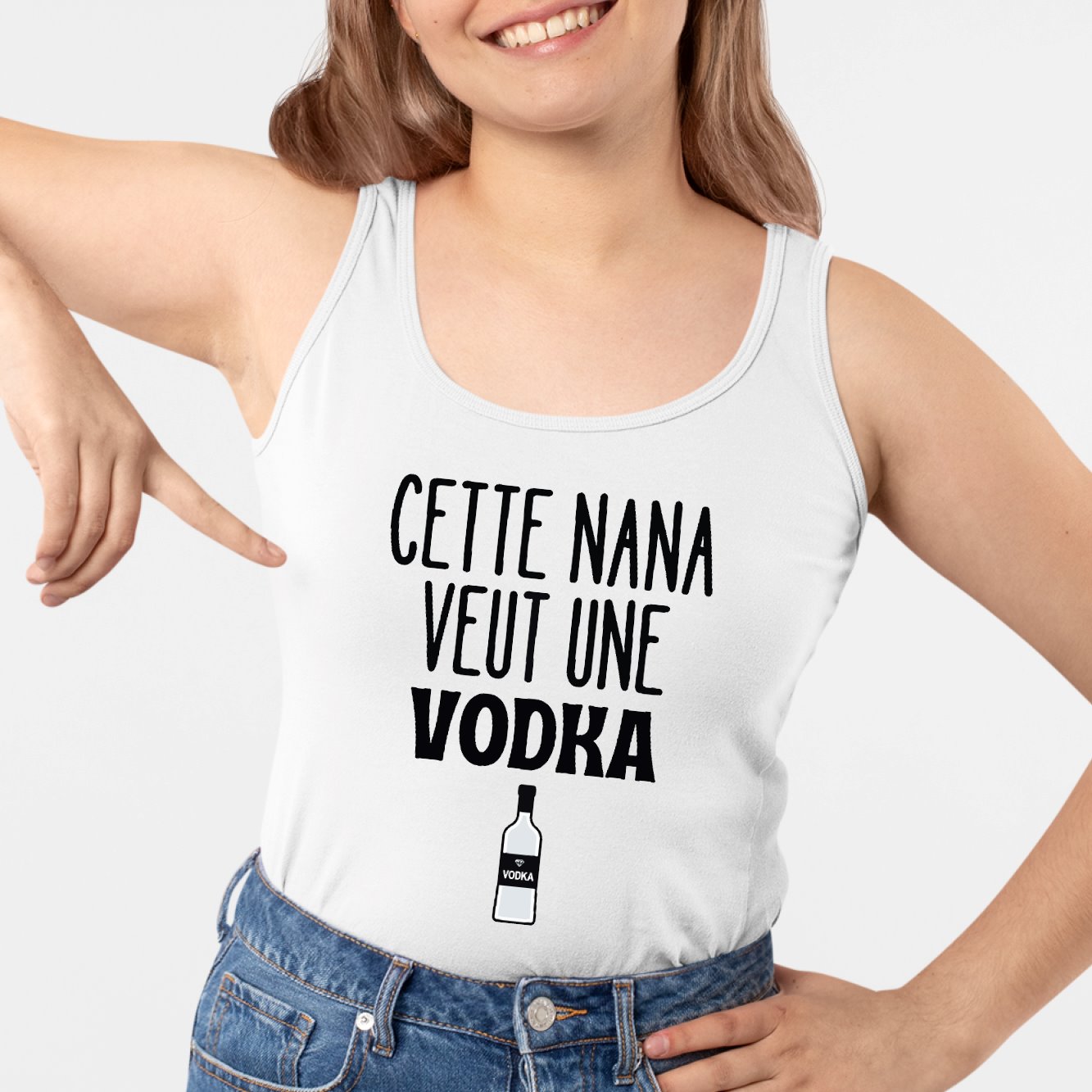 Débardeur Femme Cette nana veut un vodka Blanc