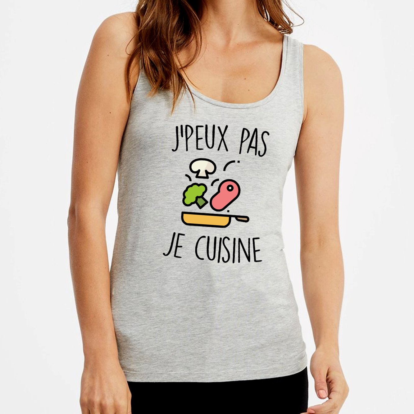 Débardeur Femme J'peux pas je cuisine Gris