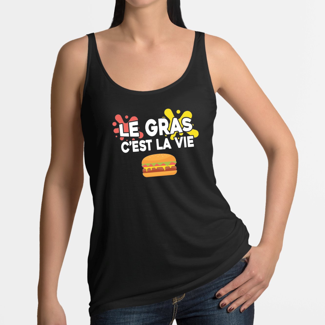 Débardeur Femme Le gras c'est la vie Noir