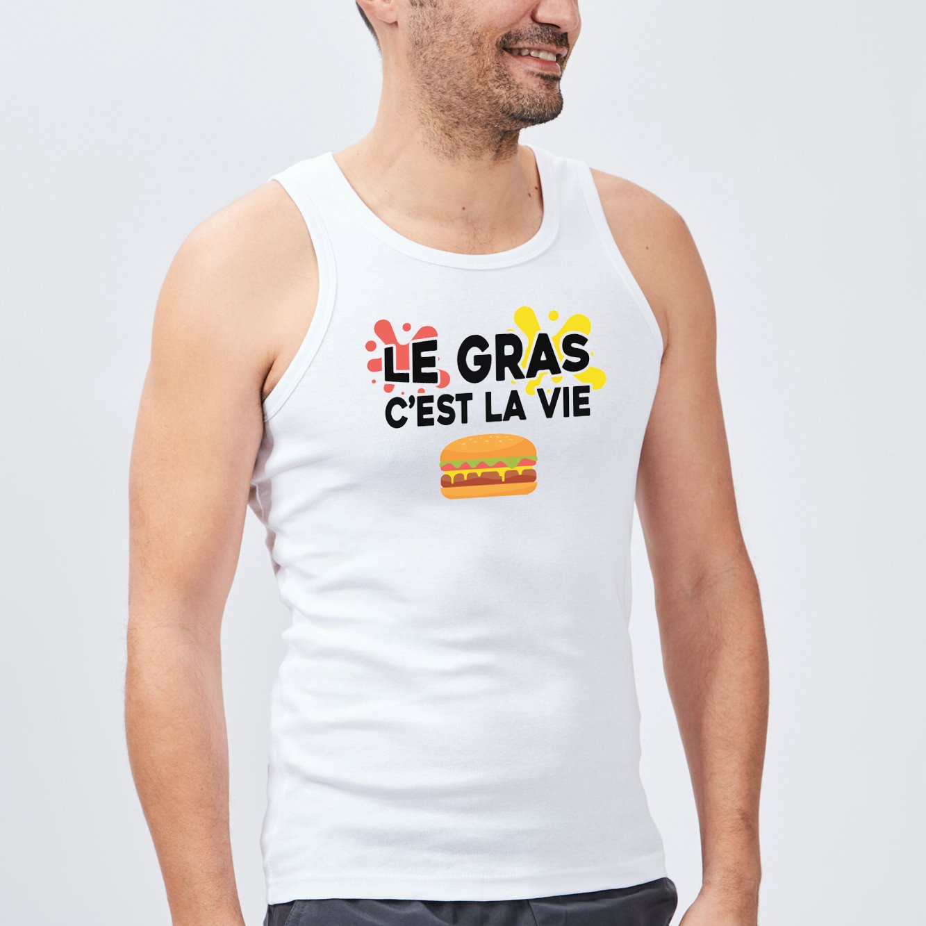 Débardeur Homme Le gras c'est la vie Blanc