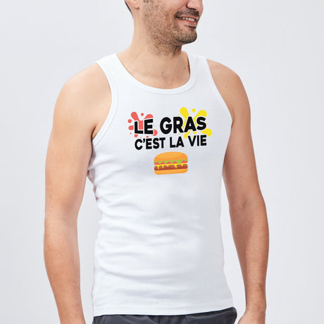 Débardeur Homme Le gras c'est la vie Blanc