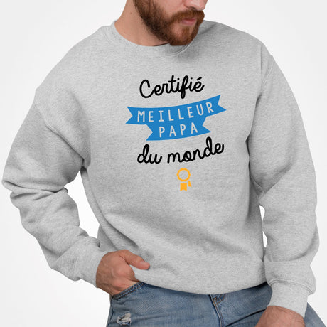 Sweat Adulte Certifié meilleur papa du monde Gris