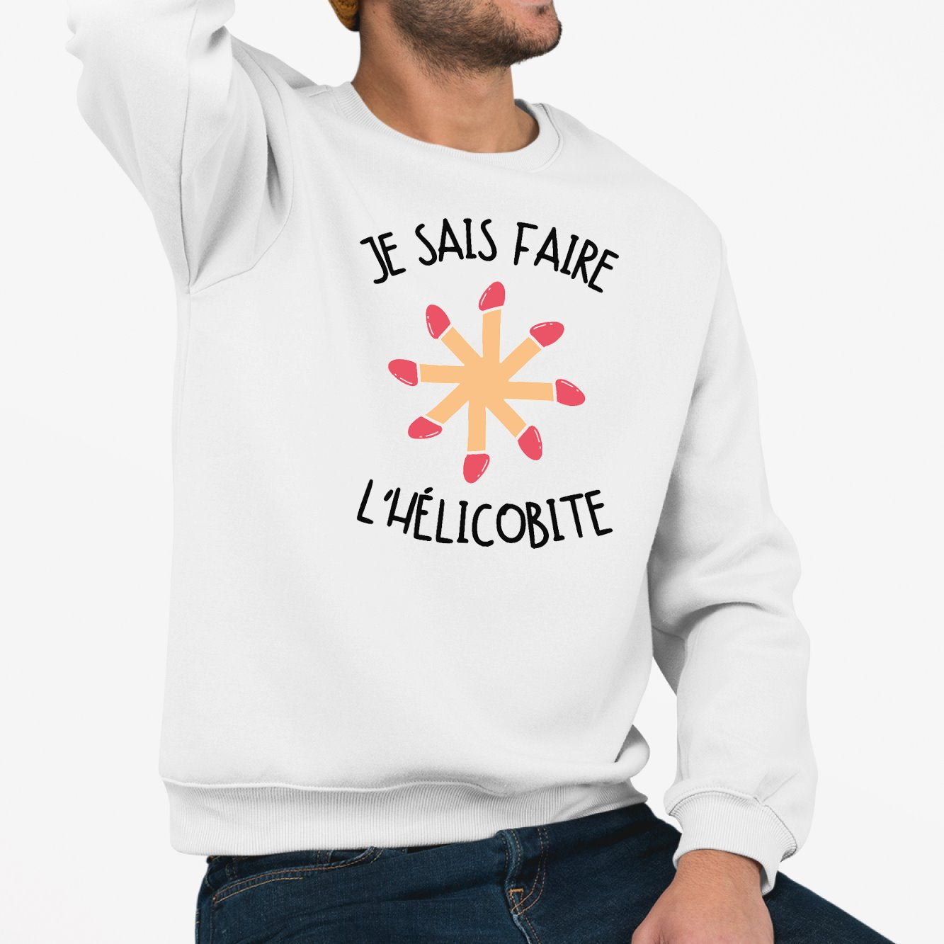 Sweat Adulte Je sais faire l'hélicobite Blanc