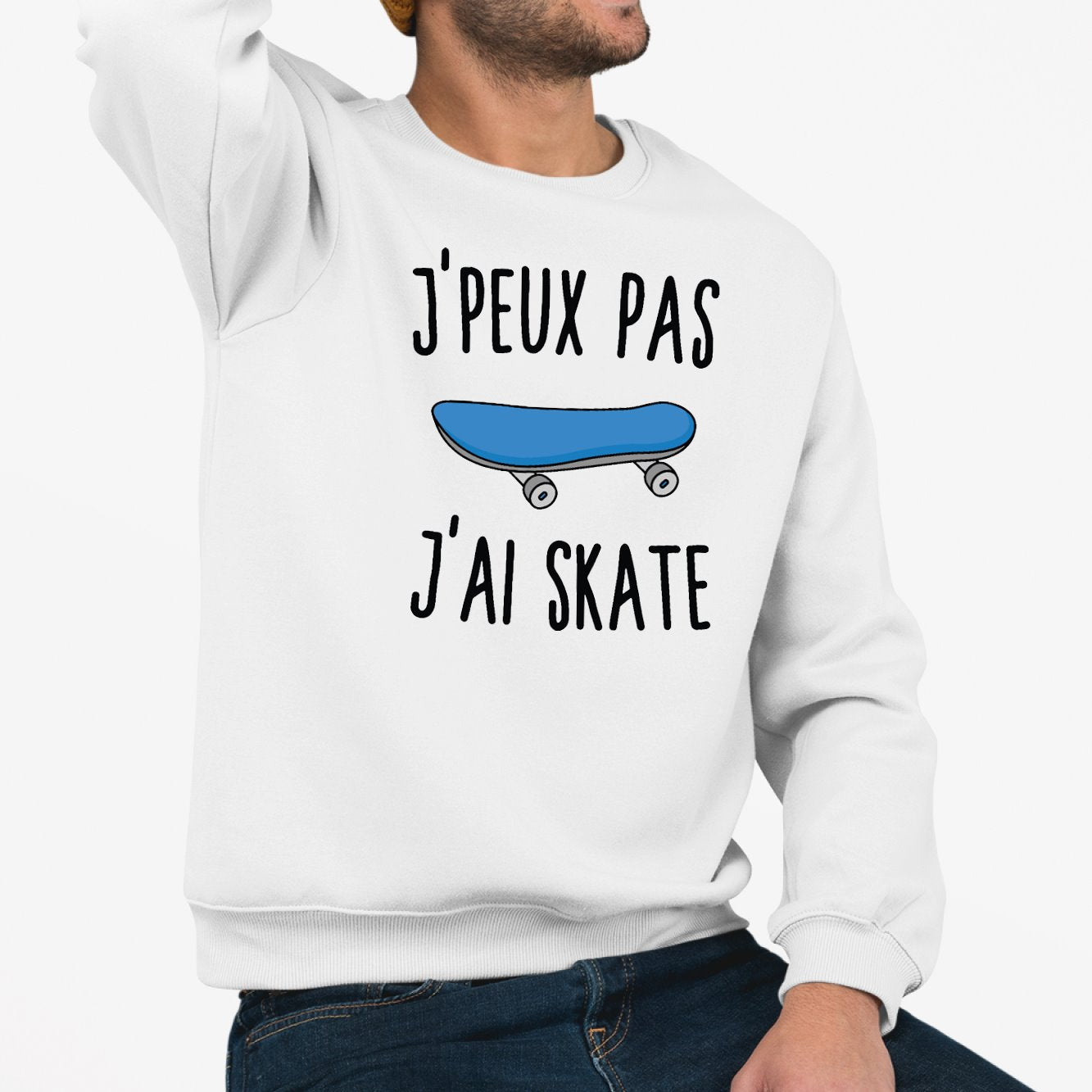 Sweat Adulte J'peux pas j'ai skate Blanc