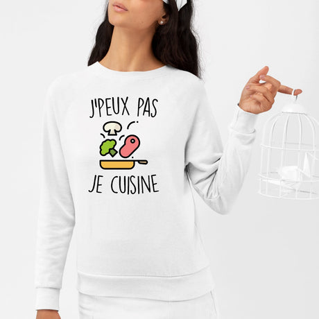 Sweat Adulte J'peux pas je cuisine Blanc