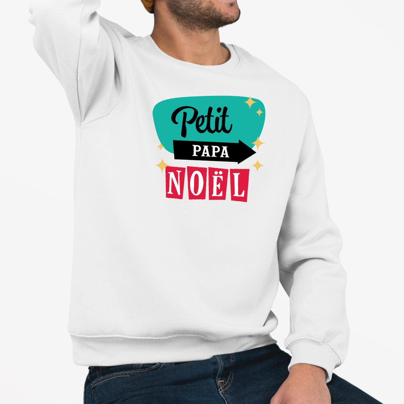 Sweat Adulte Petit Papa Noël Blanc