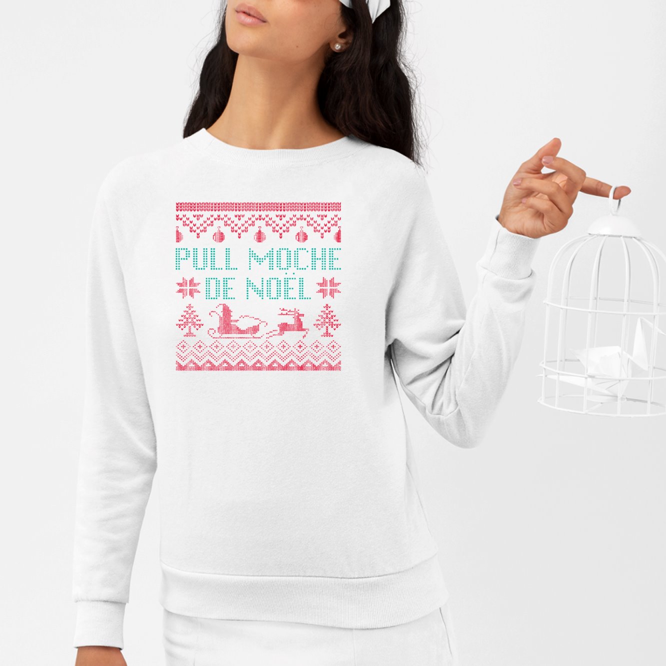 Sweat Adulte Pull moche de Noël Blanc