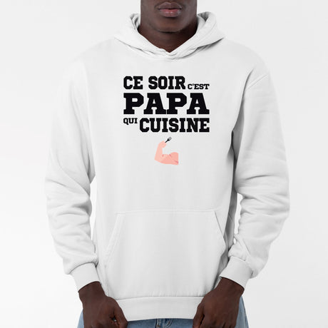 Sweat Capuche Adulte Ce soir c'est papa qui cuisine Blanc