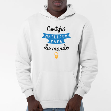 Sweat Capuche Adulte Certifié meilleur papa du monde Blanc