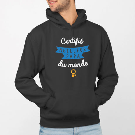 Sweat Capuche Adulte Certifié meilleur papa du monde Noir