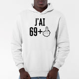 Sweat Capuche Adulte J'ai 70 ans 69 + 1 Blanc