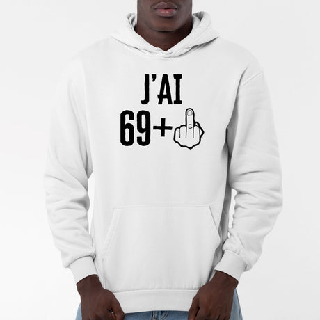 Sweat Capuche Adulte J'ai 70 ans 69 + 1 Blanc