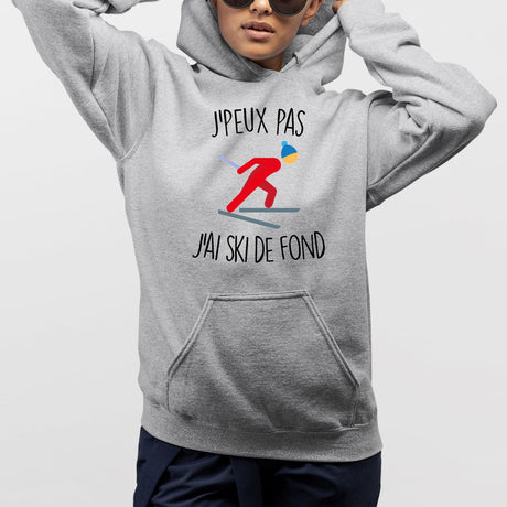 Sweat Capuche Adulte J'peux pas j'ai ski de fond Gris