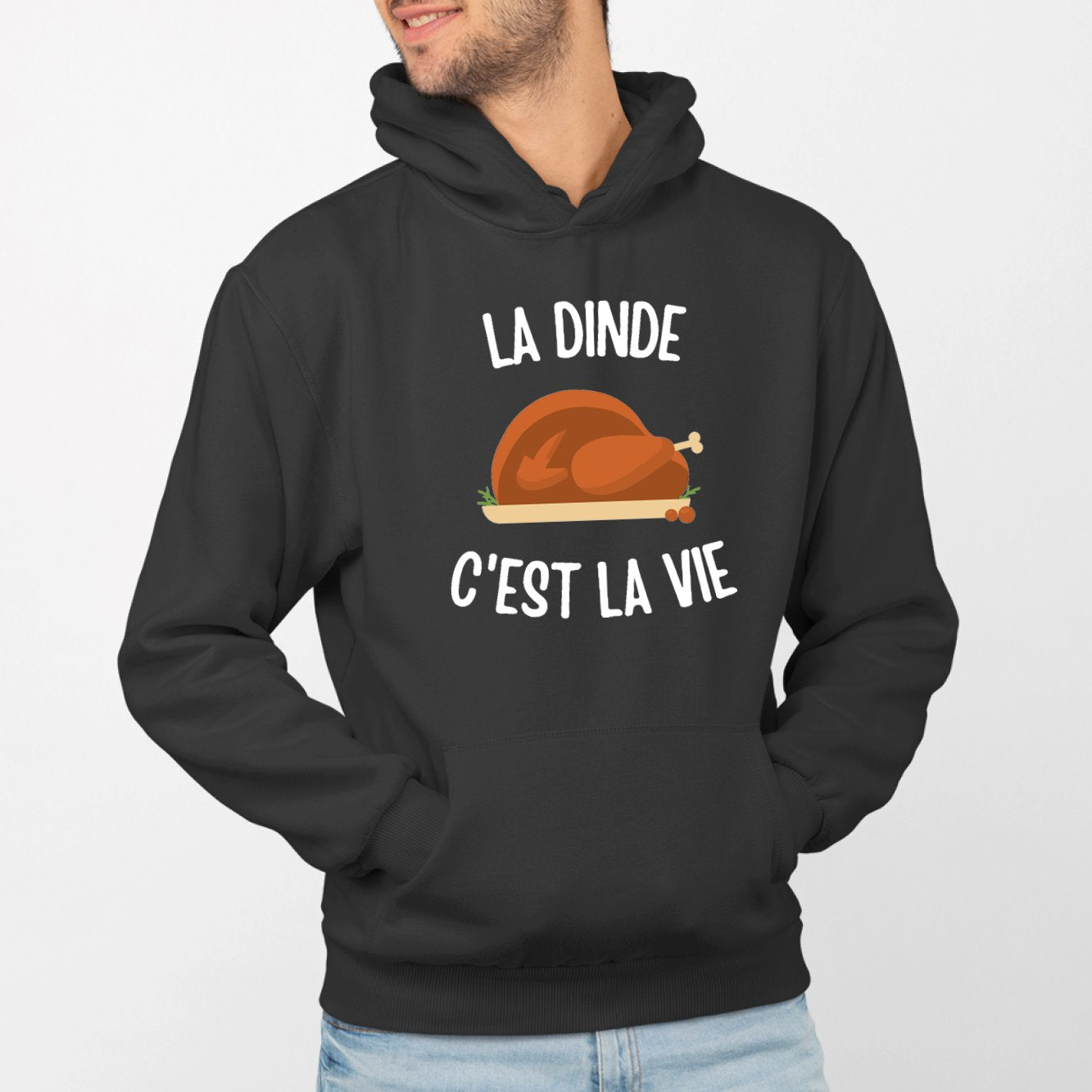 Sweat Capuche Adulte La dinde c'est la vie Noir