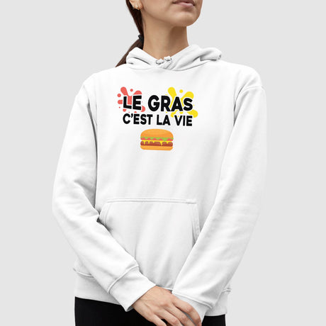 Sweat Capuche Adulte Le gras c'est la vie Blanc