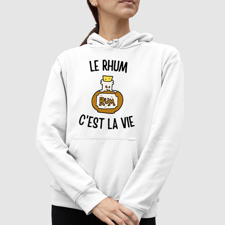 Sweat Capuche Adulte Le rhum c'est la vie Blanc