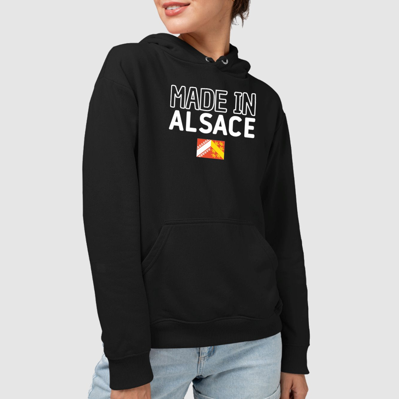 Sweat Capuche Adulte Made in Alsace Noir