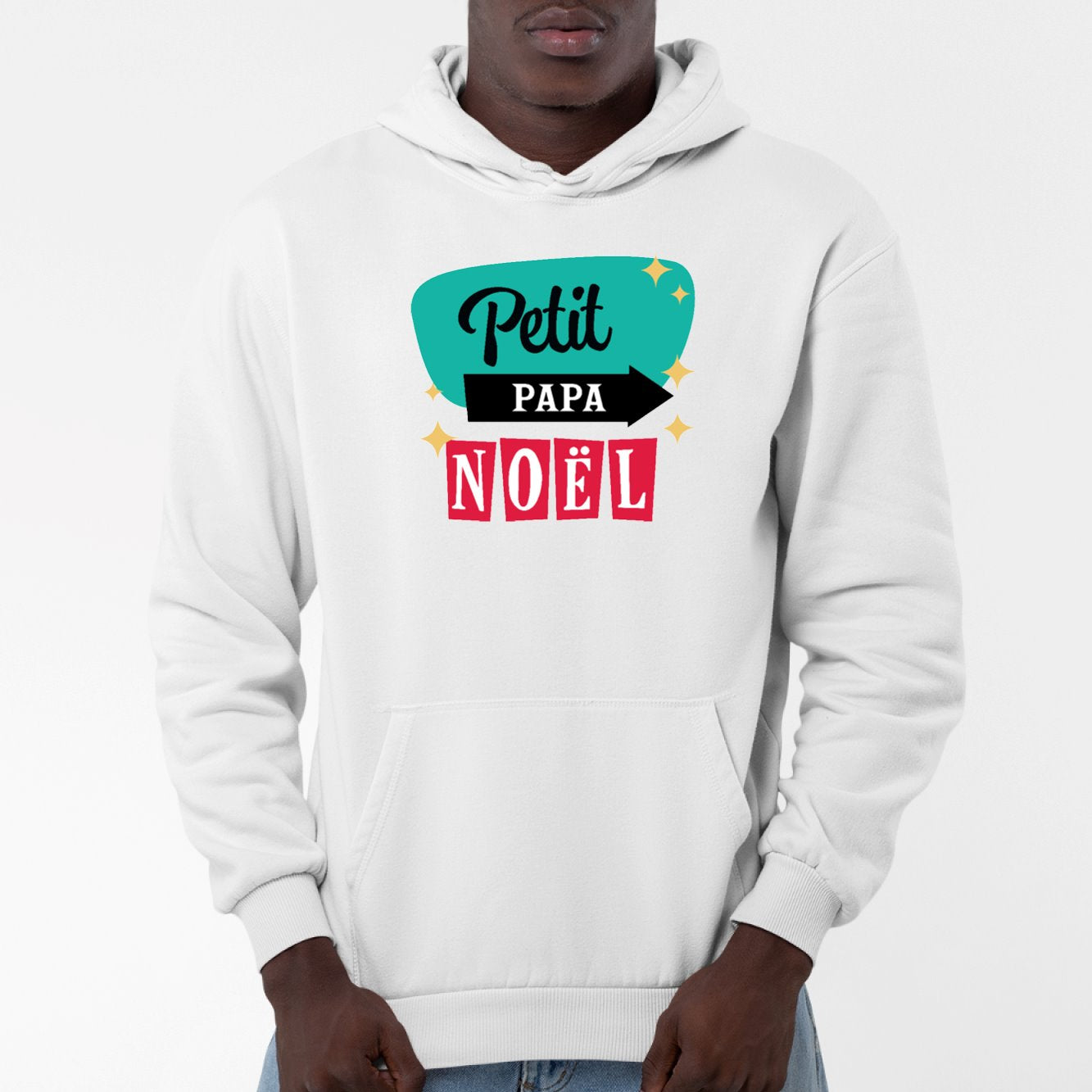 Sweat Capuche Adulte Petit Papa Noël Blanc