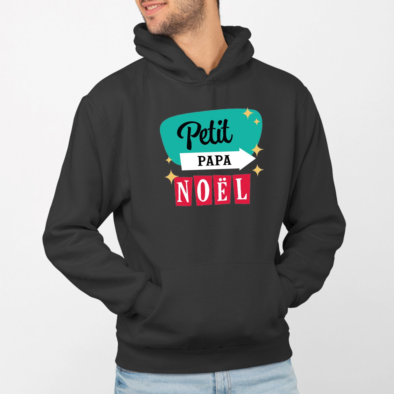 Sweat Capuche Adulte Petit Papa Noël Noir