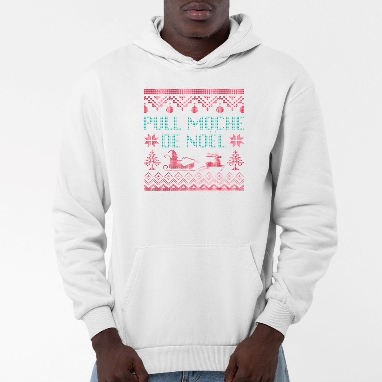 Sweat Capuche Adulte Pull moche de Noël Blanc